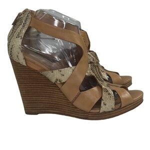 Cole Haan Kimry Leather Tan SnakeSkin Wedge Gladiator Sandals C12D3783 SZ 10.5B